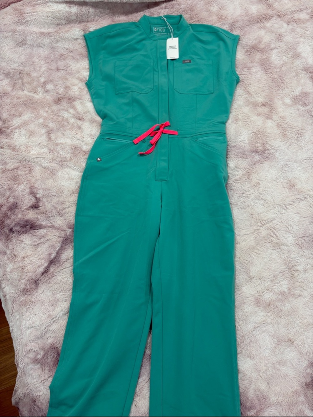 Figs Rafaela Cargo Jogger Scrub Jumpsuit - Teal Green Small/Tall S/T